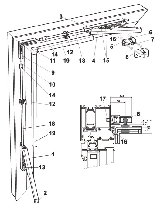 Фурнитура стублина для алюминиевых окон схема сборки